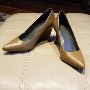 Calvin klein tan with 3" wooden wedge